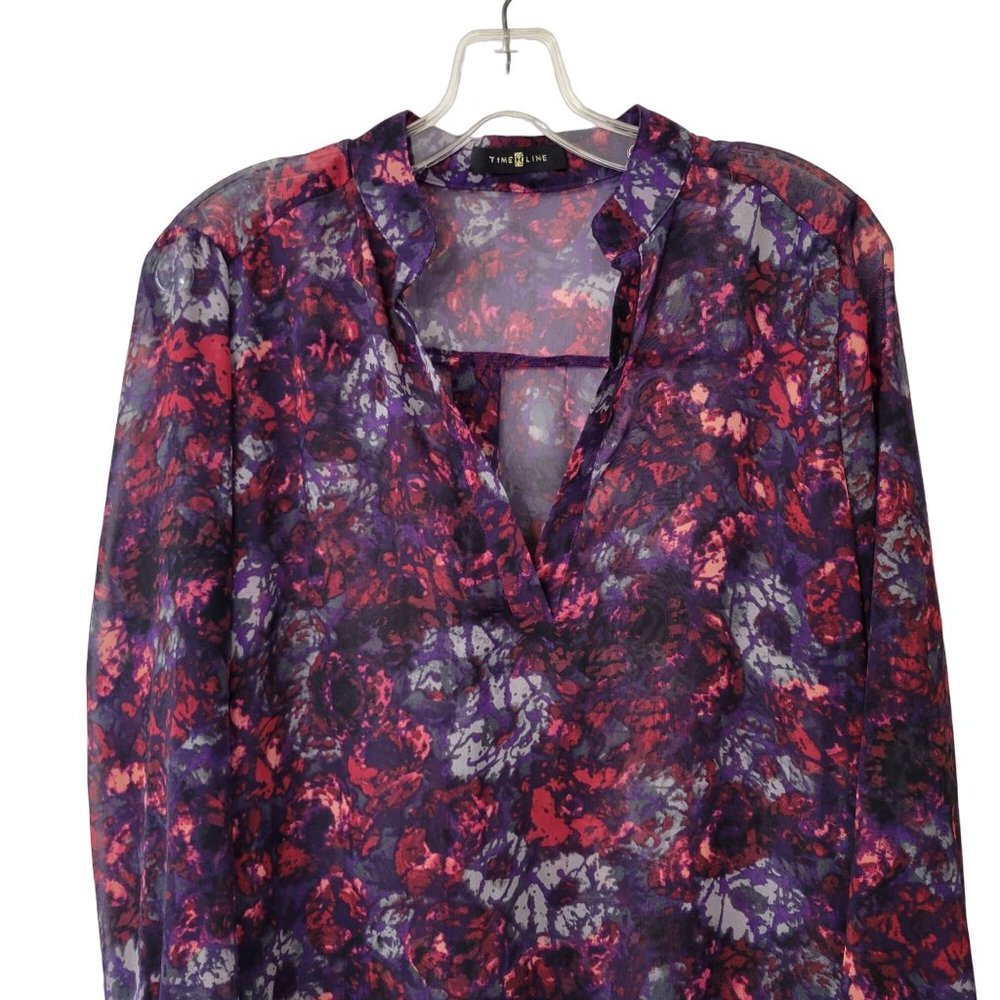 Time Line Semi-Sheer Purple and Red Floral Tunic Top - Picture 2 of 5